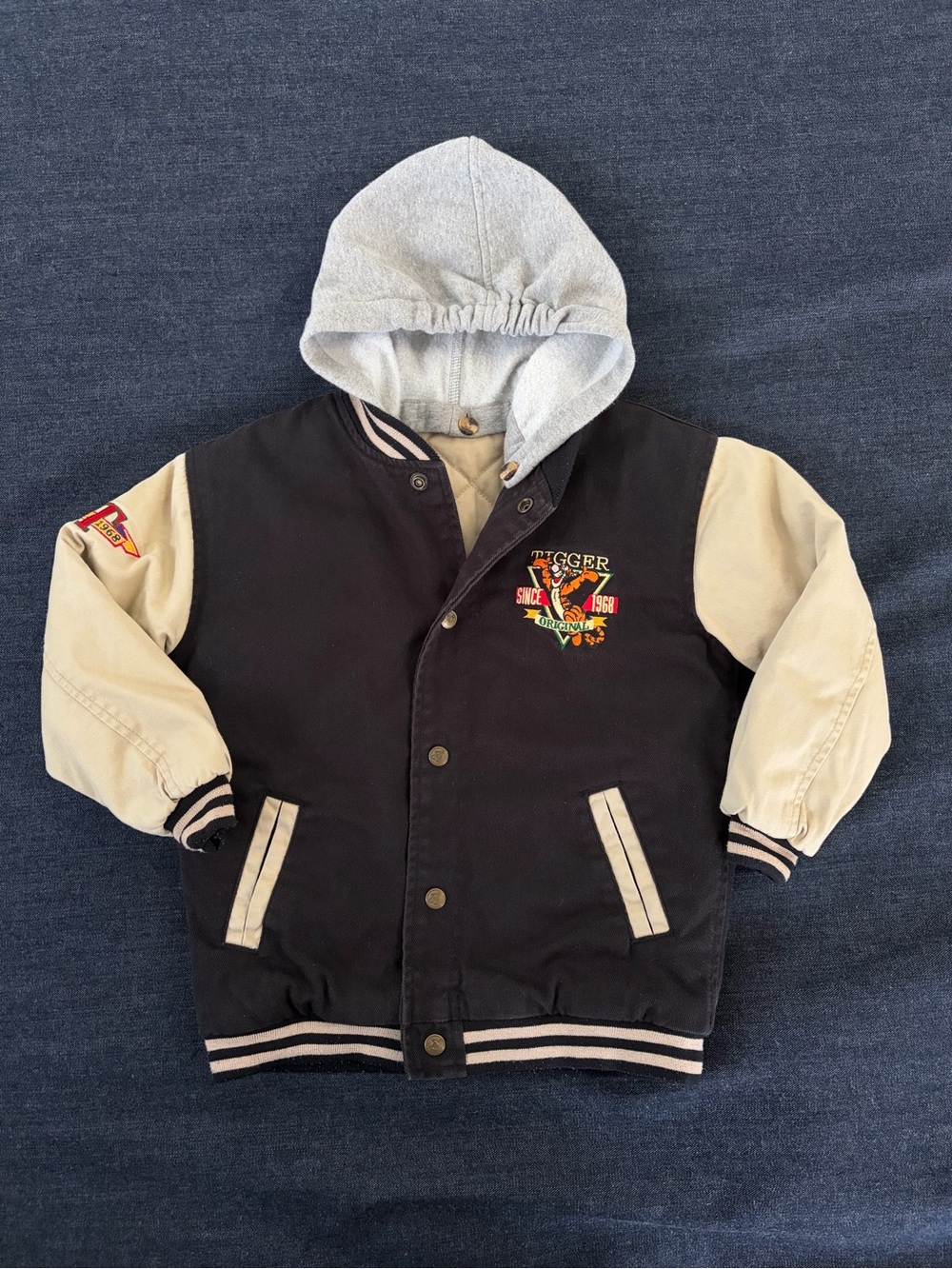 The Disney Store Tigger Kids Black & Cream Hooded Varsity Jacket